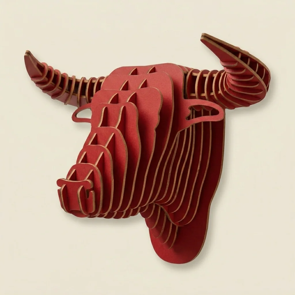 Cabeza de toro 3D decorativa para pared (acabado rojo)