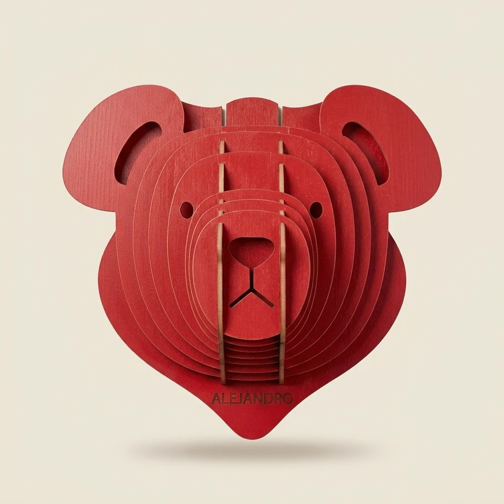 Cabeza de oso 3D decorativa para pared (acabado rojo)