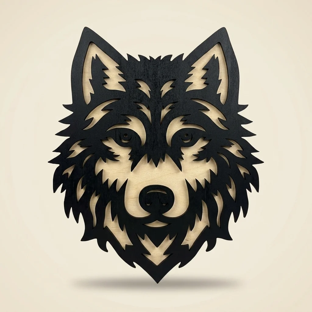 Cuadro lobo multicapa en madera