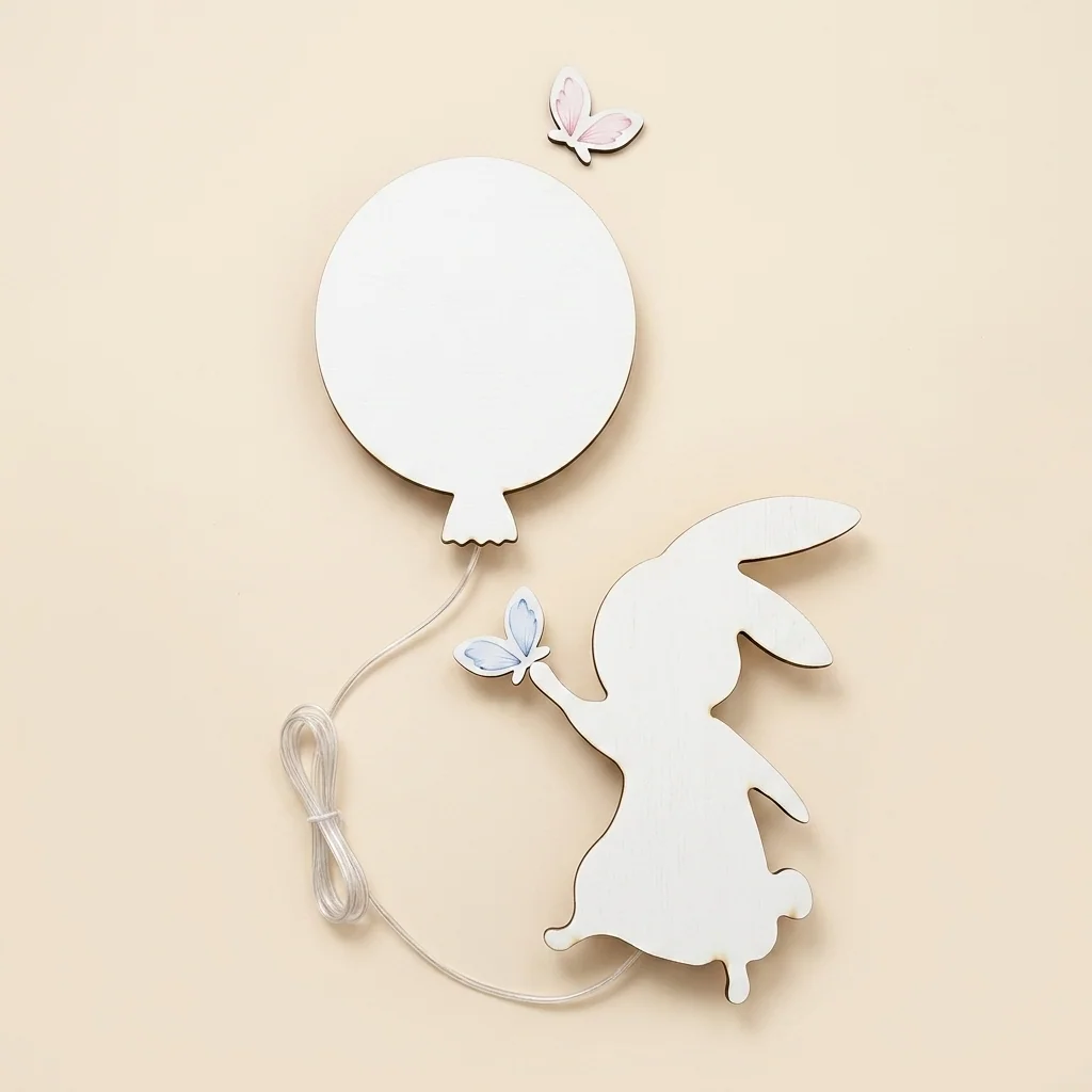 Lámpara de pared conejito y globo en madera