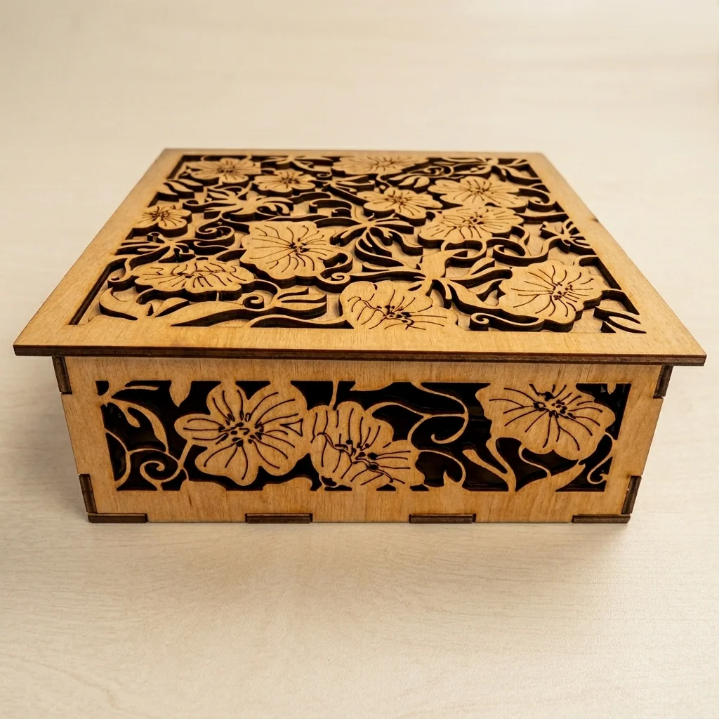Caja de regalo con tapa floral calada