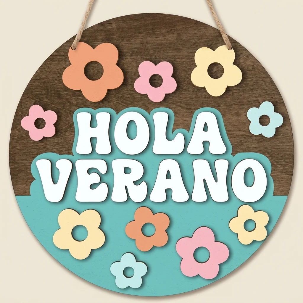 Letrero "Hola Verano" floral para puerta