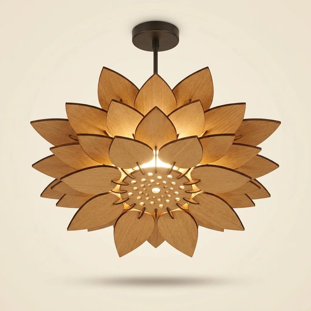 Candelabro colgante flor de loto en madera